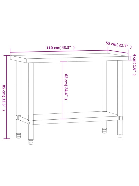 Keittiön työpöytä 110x55x85 cm ruostumaton teräs
