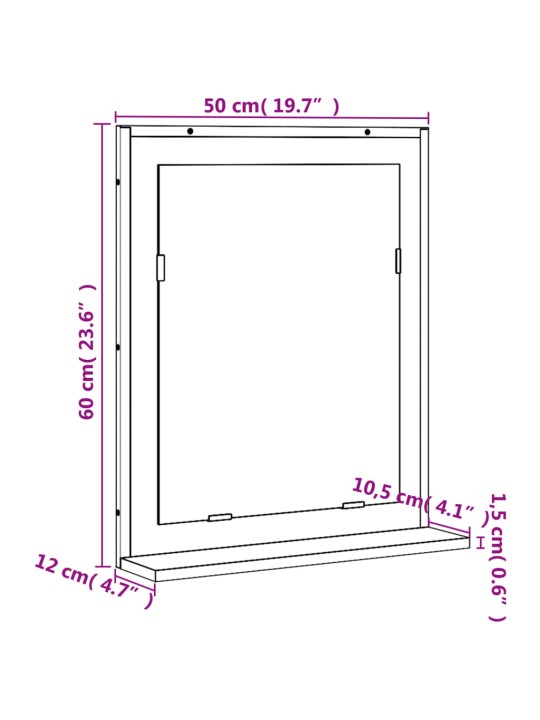 Kylpyhuonepeili hyllyllä musta 50x12x60 cm tekninen puu