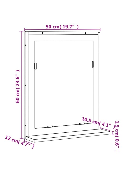 Kylpyhuonepeili hyllyllä ruskea tammi 50x12x60 cm tekninen puu