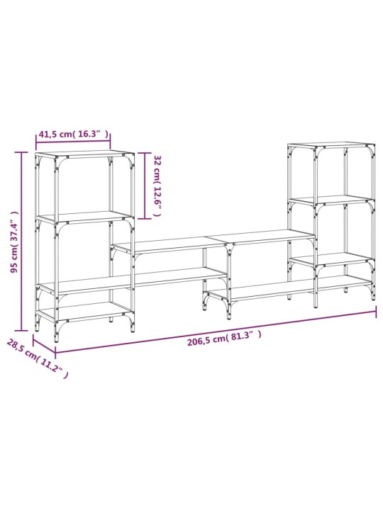 TV-taso musta 206,5x28,5x95 cm tekninen puu