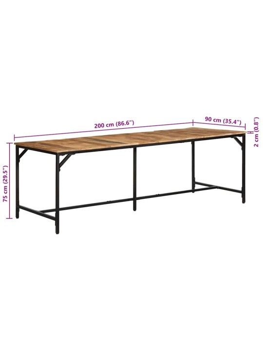 ruokapöytä 220x90x75 cm massiivipuuta karkea mango