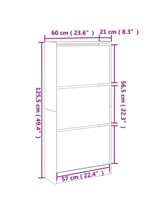 Kenkäkaappi musta 60x21x125,5 cm tekninen puu