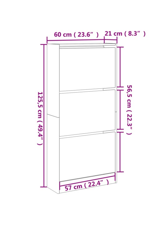 Kenkäkaappi betoninharmaa 60x21x125,5 cm tekninen puu