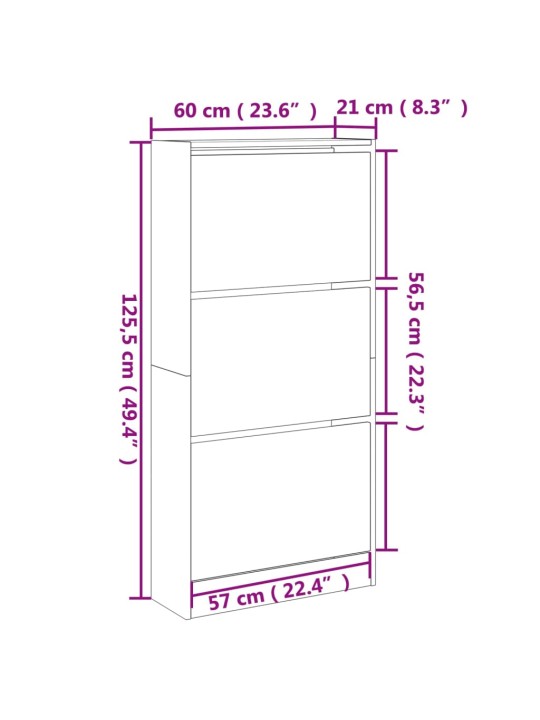 Kenkäkaappi ruskea tammi 60x21x125,5 cm tekninen puu