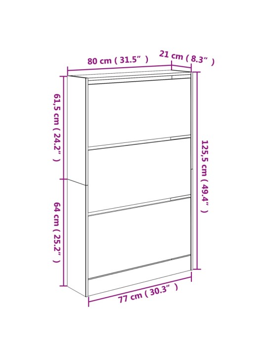 Kenkäkaappi betoninharmaa 80x21x125,5 cm tekninen puu