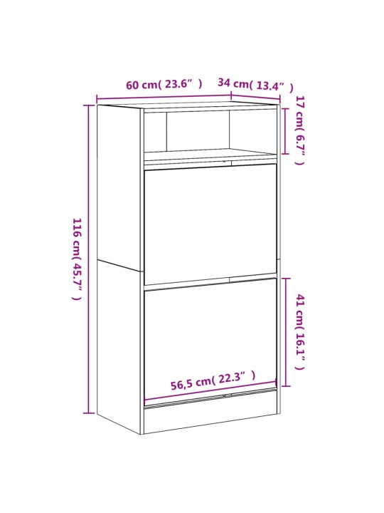 Kenkäkaappi musta 60x34x116 cm tekninen puu