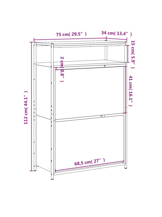 Kenkäkaappi musta 75x34x112 cm tekninen puu