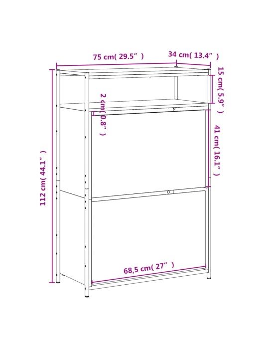 Kenkäkaappi Sonoma-tammi 75x34x112 cm tekninen puu