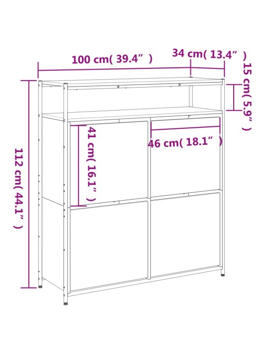 Kenkäkaappi 4 kääntölaatikolla musta 100x34x112 cm