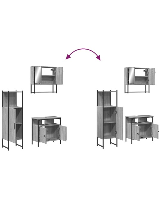 3-osainen Kylpyhuoneen kalustesarja harmaa Sonoma tekninen puu