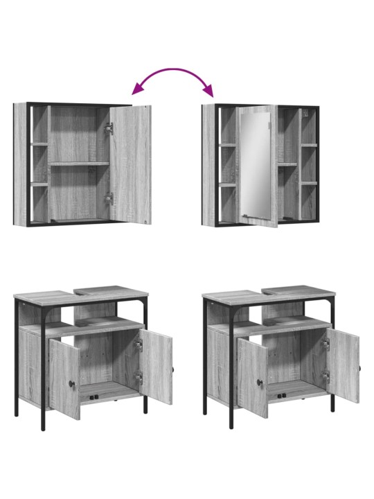 2-osainen Kylpyhuoneen kalustesarja harmaa Sonoma tekninen puu