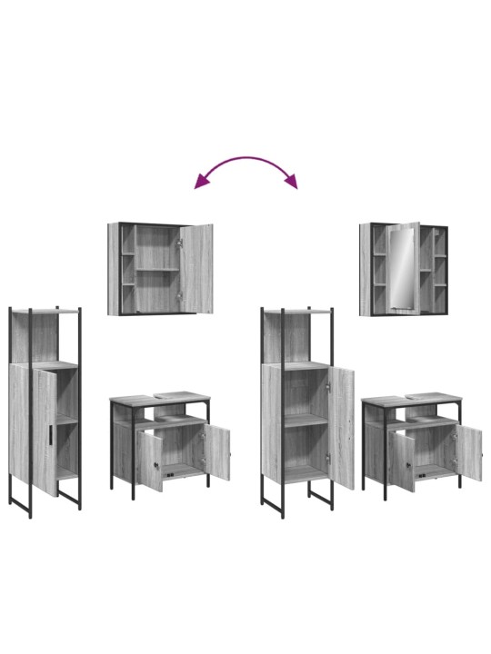 3-osainen Kylpyhuoneen kaappisarja harmaa Sonoma tekninen puu