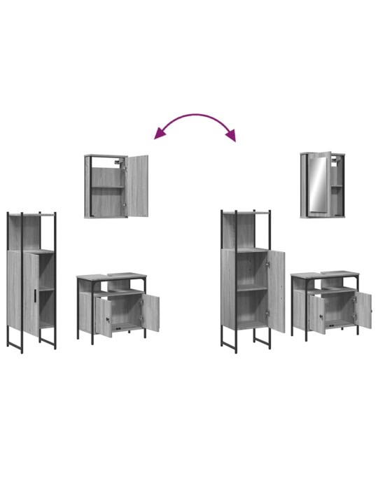 3-osainen Kylpyhuoneen kalustesarja harmaa Sonoma tekninen puu