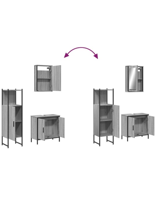 3-osainen Kylpyhuoneen kalustesarja harmaa Sonoma tekninen puu