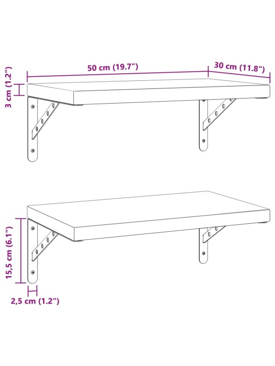 Seinähyllyt 2 kpl 50x30 cm hopea ruostumaton teräs