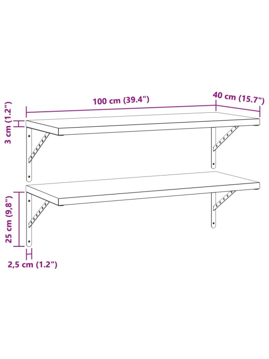 Seinähyllyt 2 kpl 100x40 cm musta ruostumaton teräs