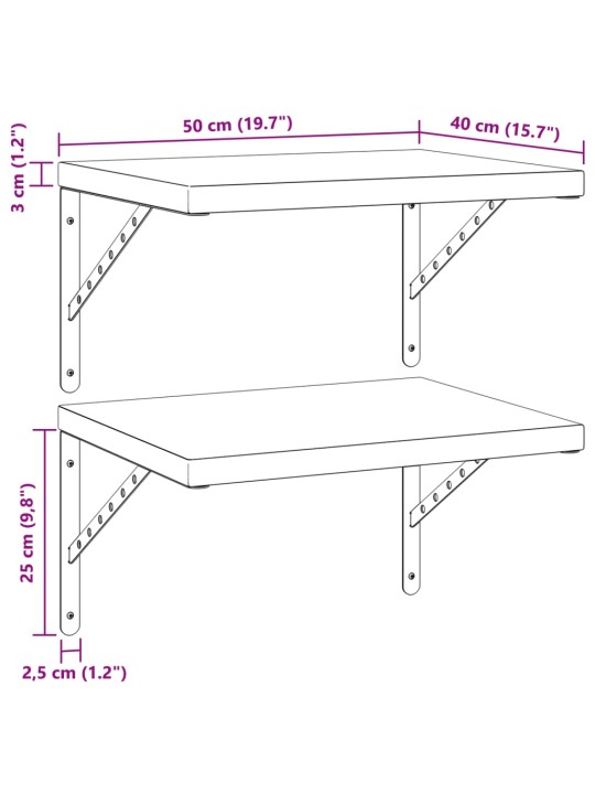 Seinähyllyt 2 kpl 50x40 cm musta ruostumaton teräs