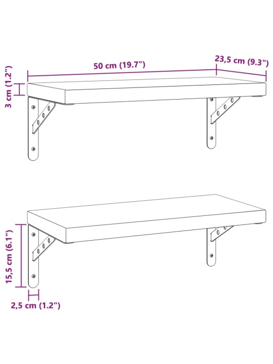 Seinähyllyt 2 kpl 50x23,5 cm musta ruostumaton teräs