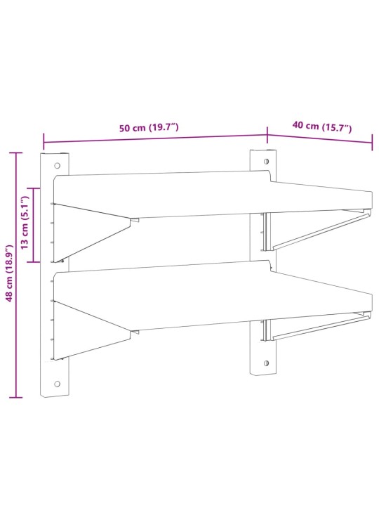 Seinähylly 2-kerroksinen 50x40x60 cm hopea ruostumaton teräs