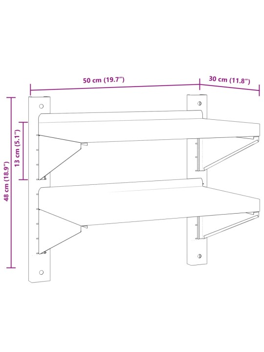 Seinähylly 2-kerroksinen 50x30x60 cm hopea ruostumaton teräs
