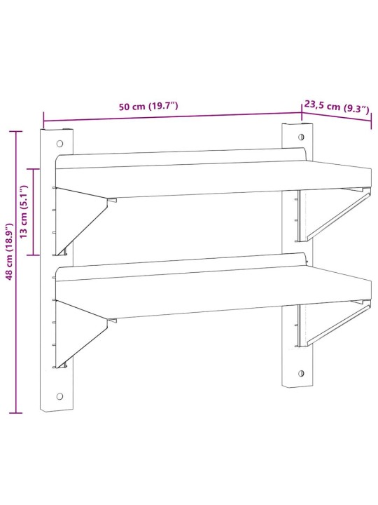 Seinähylly 2-kerroksinen 50x23,5x60 cm hopea ruostumaton teräs