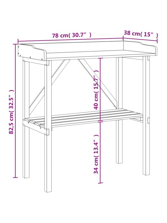 Kukkapöytä hyllyllä ruskea 78x38x82,5 cm täysi kuusi