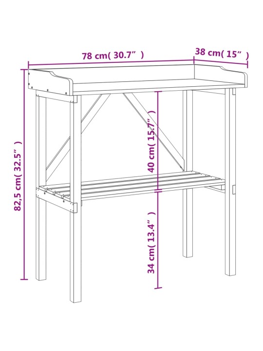 Kukkapöytä hyllyllä harmaa 78x38x82,5 cm täysi kuusi