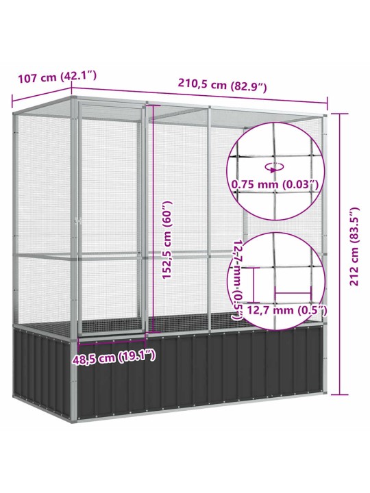 Aviaario hopea 210,5x107x212 cm teräs
