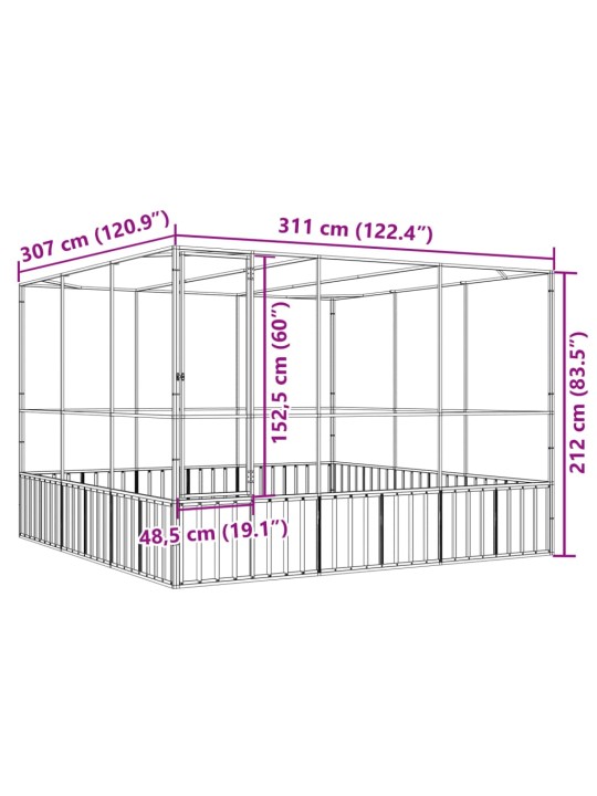 Aviaario hopea 311x307x212 cm teräs