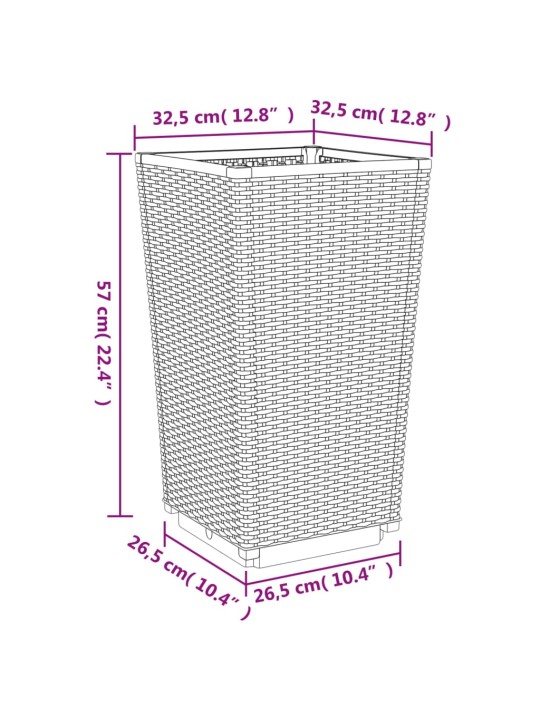 Ulkokukkalaatikot 2 kpl harmaa 32,5x32,5x57 cm PP