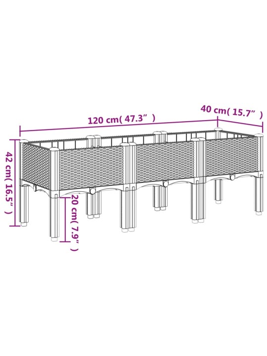 Kukkalaatikko jaloilla harmaa 120x40x42 cm PP