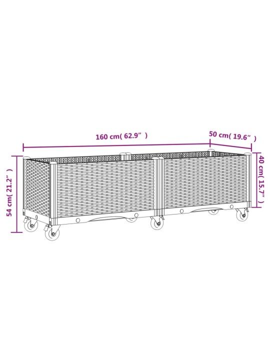 Ulkokukkalaatikko pyörillä musta 160x50x54 cm PP