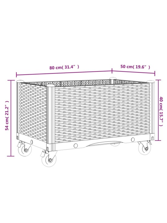 Ulkokukkalaatikko pyörillä valkoinen 80x50x54 cm PP