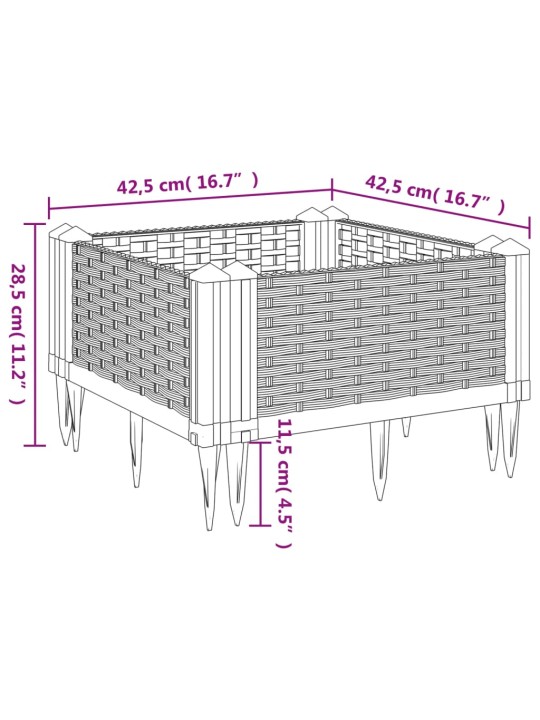 Kukkalaatikko jalkatapeilla musta 42,5x42,5x28,5 cm PP