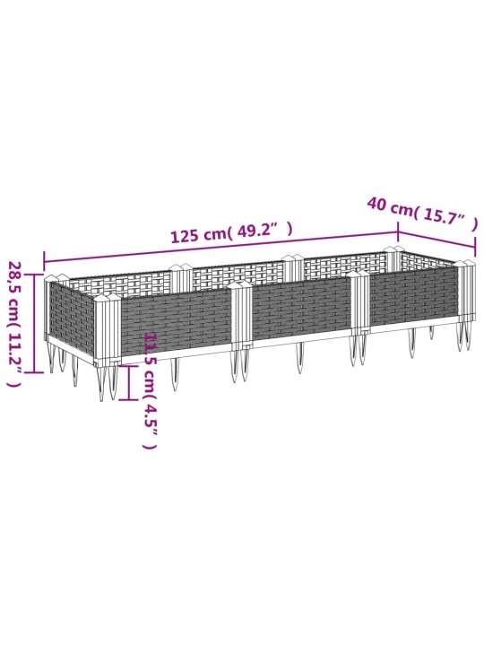 Kukkalaatikko jalkatapeilla musta 125x40x28,5 cm PP