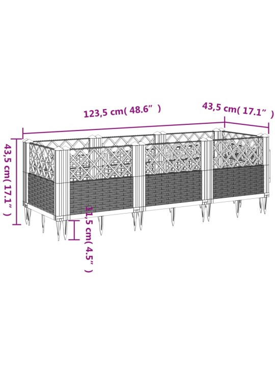 Kukkalaatikko jalkatapeilla musta 123,5x43,5x43,5 cm PP