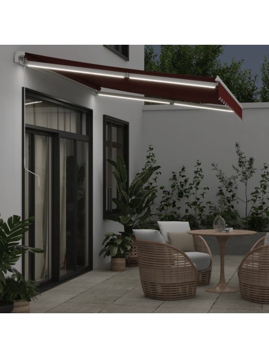 Käsin kelattava markiisi led viininpunainen 350x250 cm