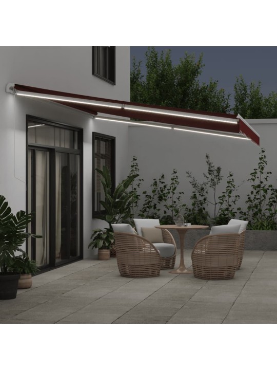 Käsin kelattava markiisi led viininpunainen 450x300 cm