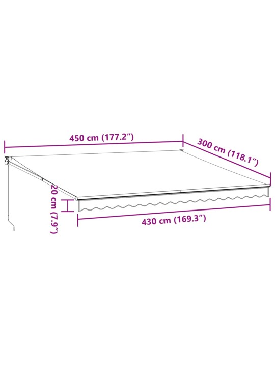 Käsin kelattava markiisi viininpunainen 450x300 cm