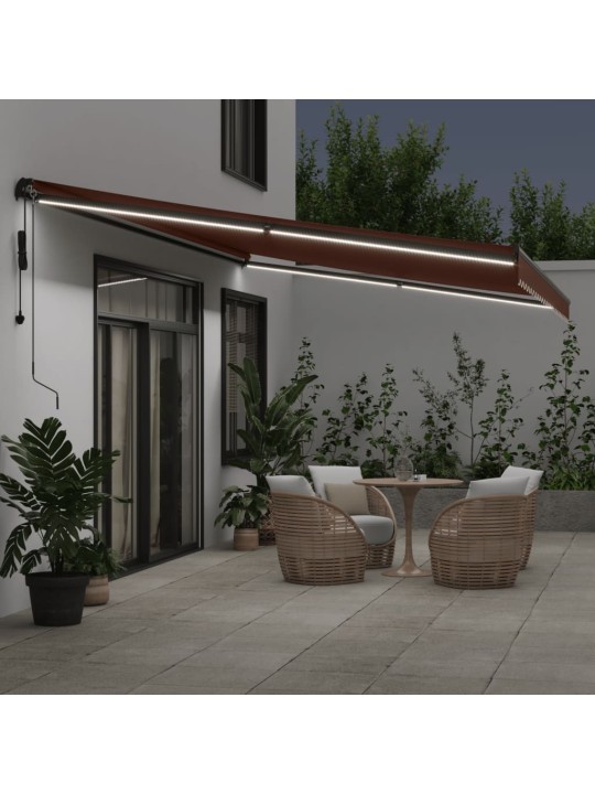 Automaattimarkiisi led-valoilla ruskea 600x350 cm