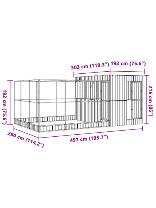 Aviaario jatkeella hopea 497x303x216 cm teräs