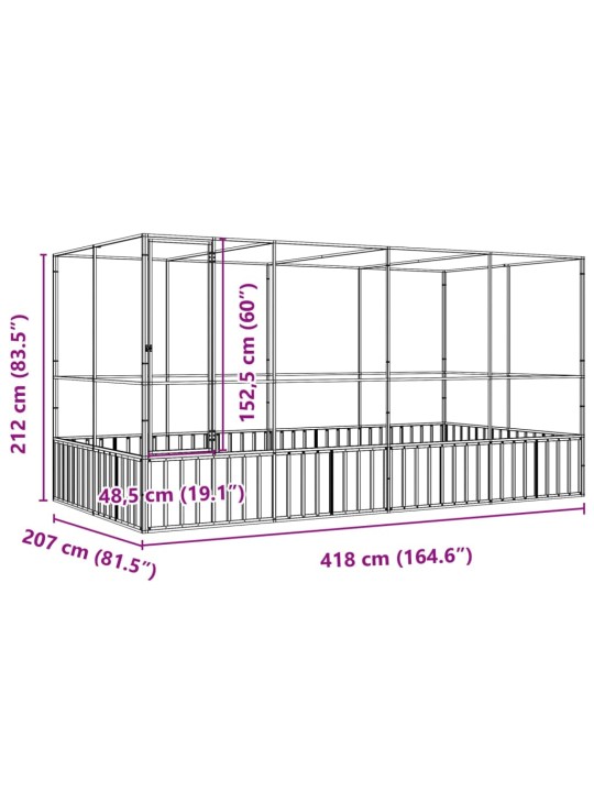 Aviaario jatkeella hopea 418x207x212 cm teräs