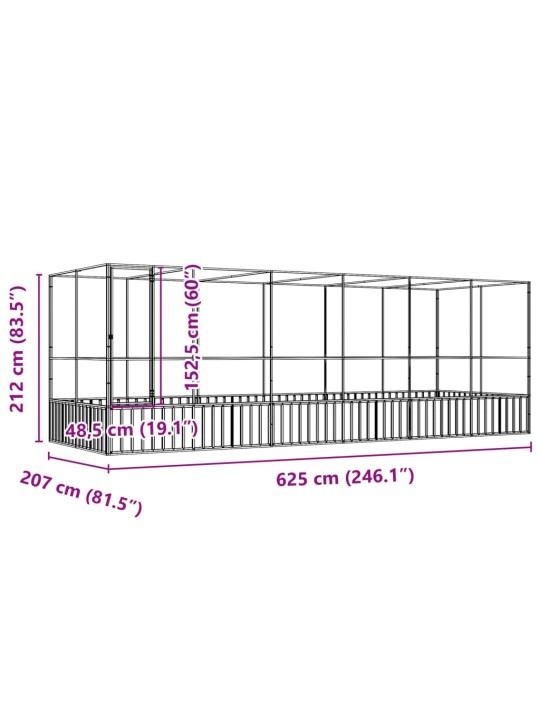 Aviaario jatkeella hopea 625x207x212 cm teräs