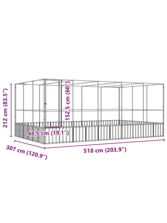 Aviaario jatkeella hopea 518x307x212 cm teräs