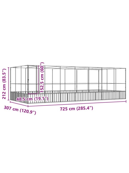 Aviaario jatkeella hopea 725x307x212 cm teräs