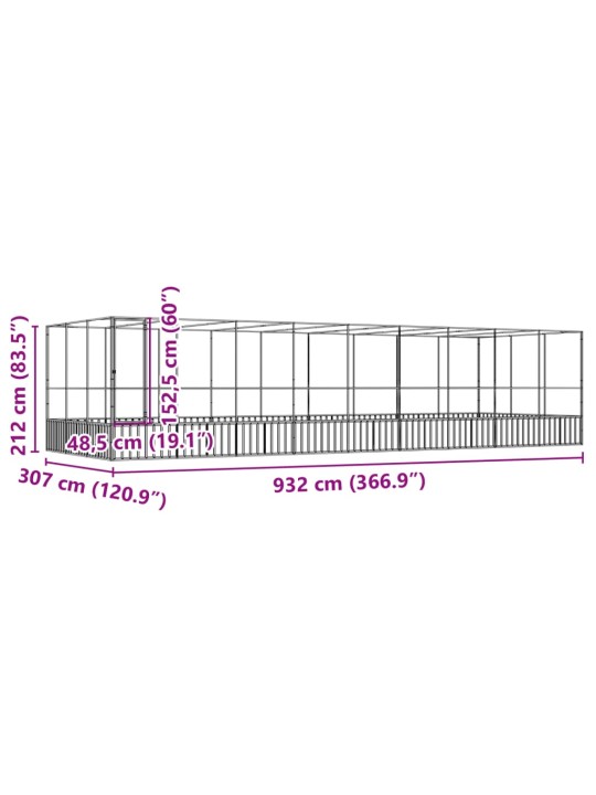 Aviaario jatkeella hopea 932x307x212 cm teräs