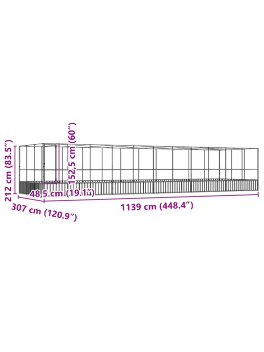 Aviaario jatkeella hopea 1139x307x212 cm teräs