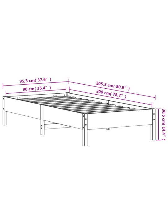 Sängynrunko ilman patjaa vahanruskea 90x200 cm täysi mänty