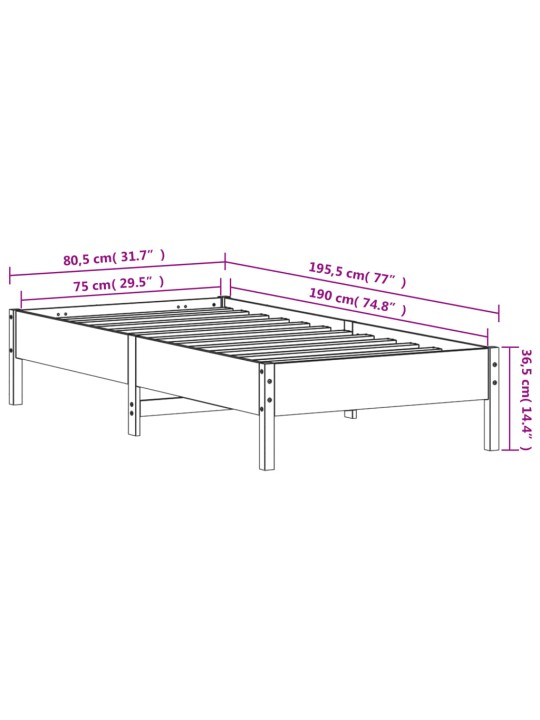 Sängynrunko ilman patjaa vahanruskea 75x190 cm täysi mänty