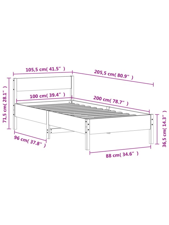 Sänky ilman patjaa vahanruskea 100x200 cm täysi mänty